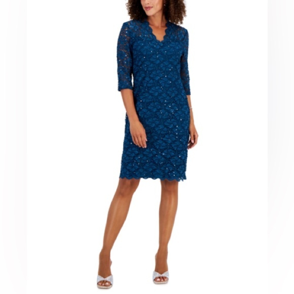 CONNECTED
Women's 3/4-sleeve Lace Sheath Dress In Dark Mallard